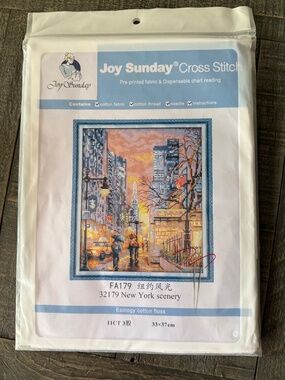 New York Scenery Joy Sunday Pre-Printed Cross Stitch Kit 11ct Aida - NEW